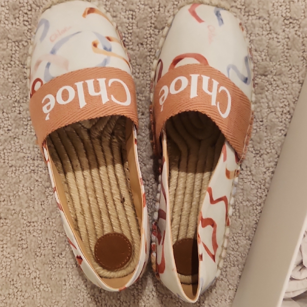 NIB Chloe Kids Girls Loafer And Ballet Flat Woody Logo Espadrilles Size 35